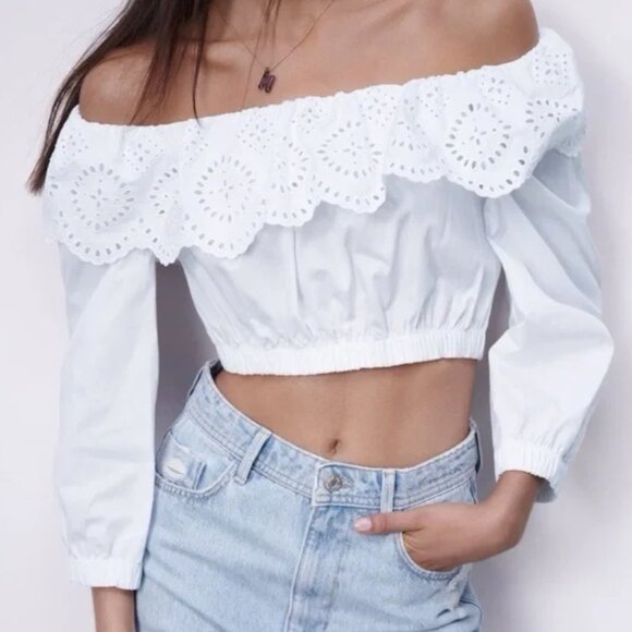 Zara Tops - Zara Eyelet Off the shoulder top NWT